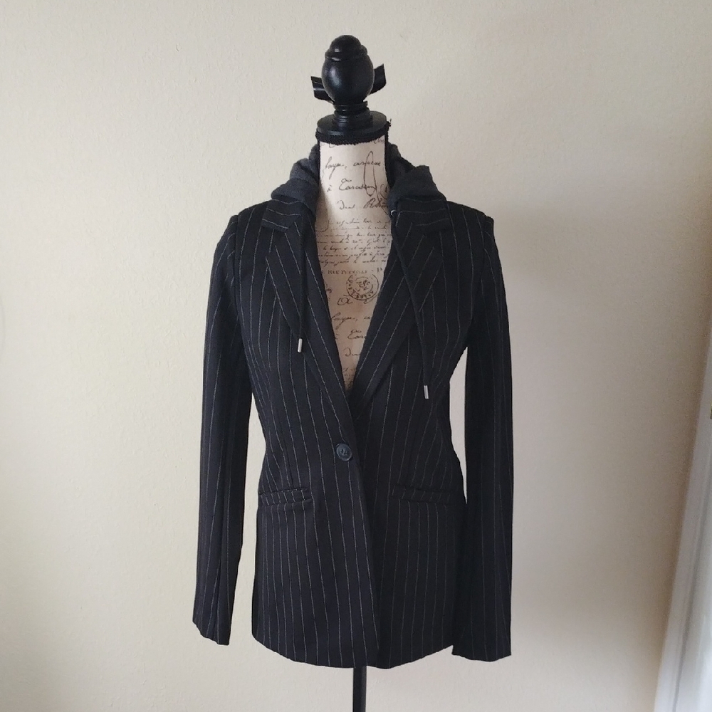 bagatelle Black Pinstripe Blazer with Hood